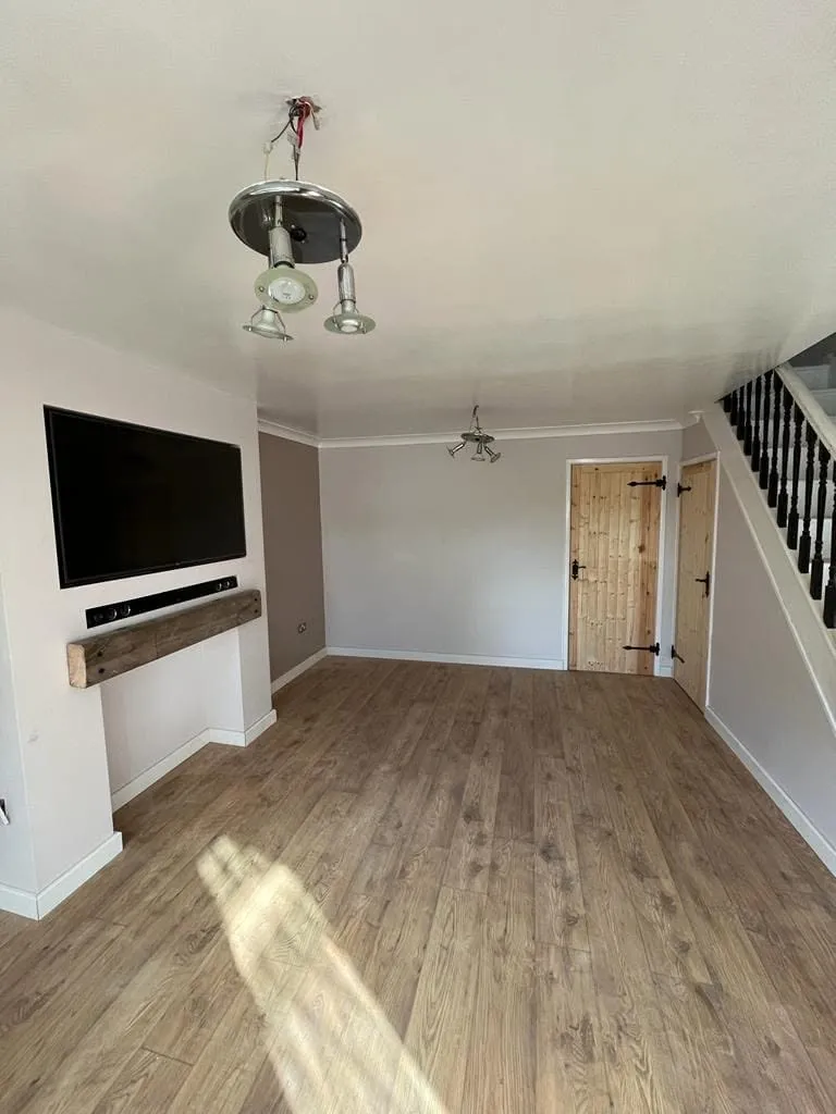 Flooring installation with media shelf by AG Joinery Lancashire